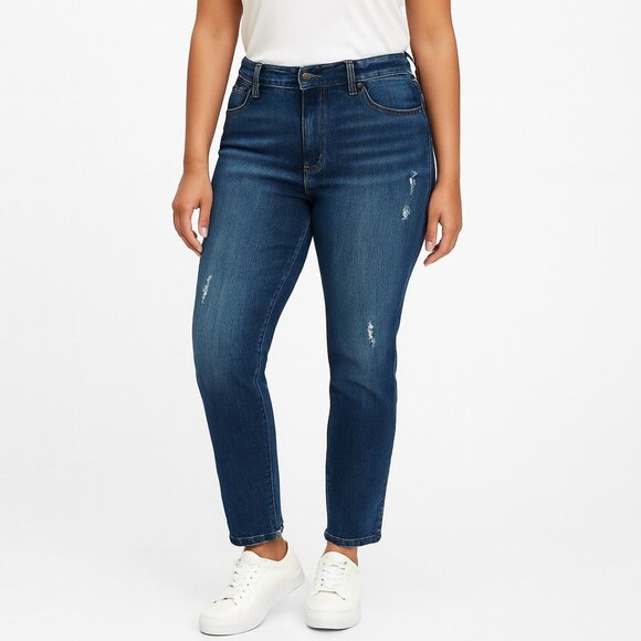 Lee Relaxed Girlfriend Fit Jaded Wash Distressed Denim Jeans Womens 12M NWT - Picture 1 of 13